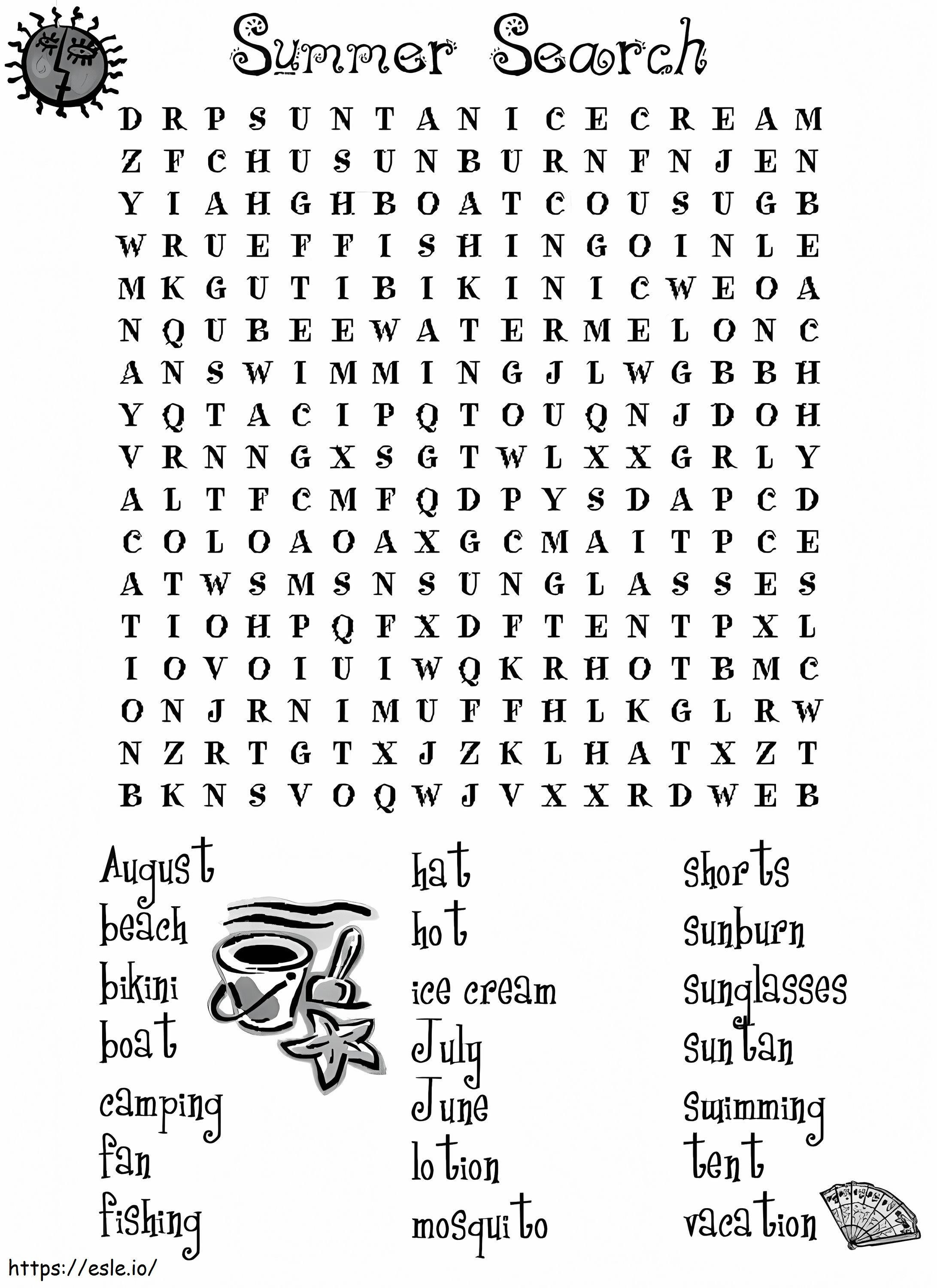 Coloriage Puzzle de recherche de mots d'été imprimable à imprimer dessin