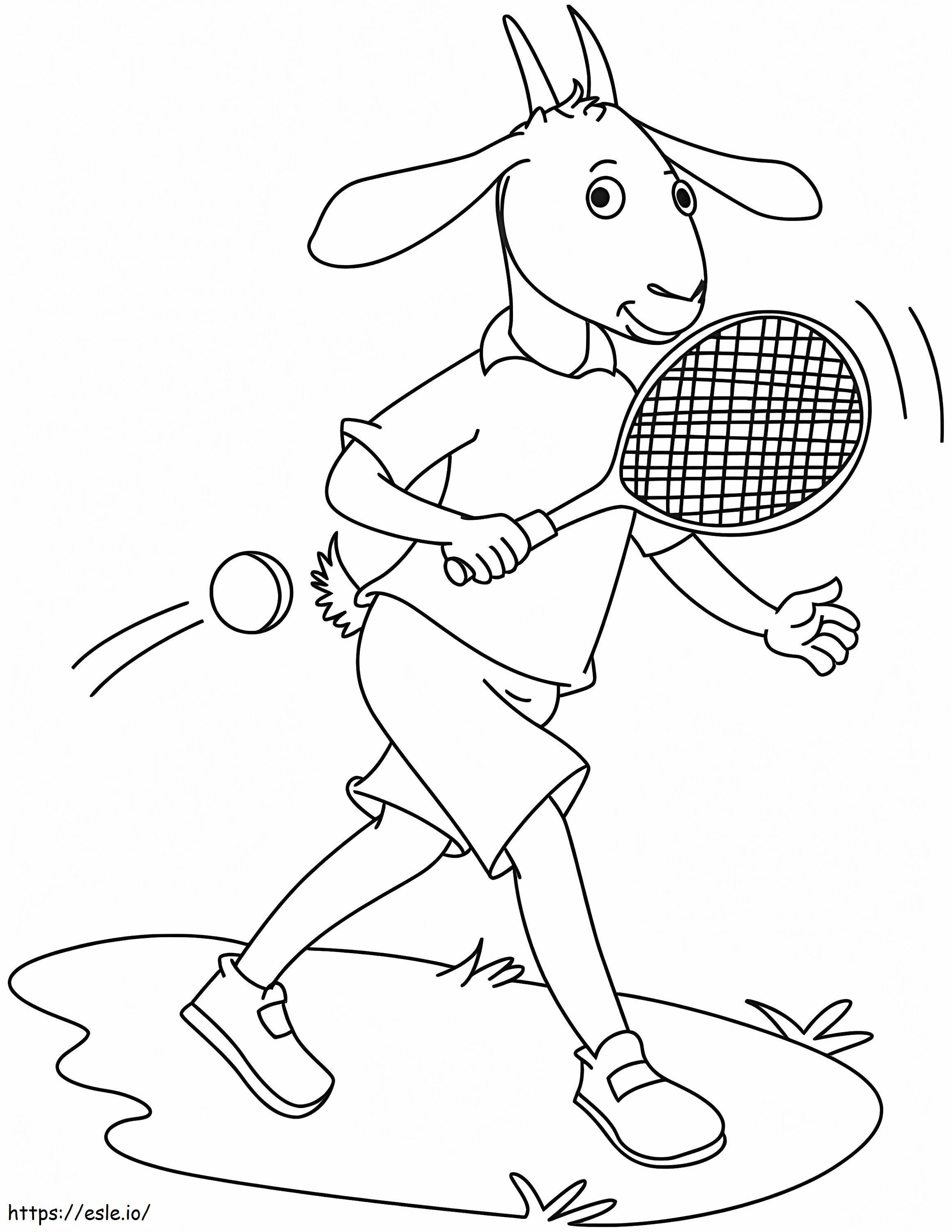 Tennistä pelaava vuohi värityskuva