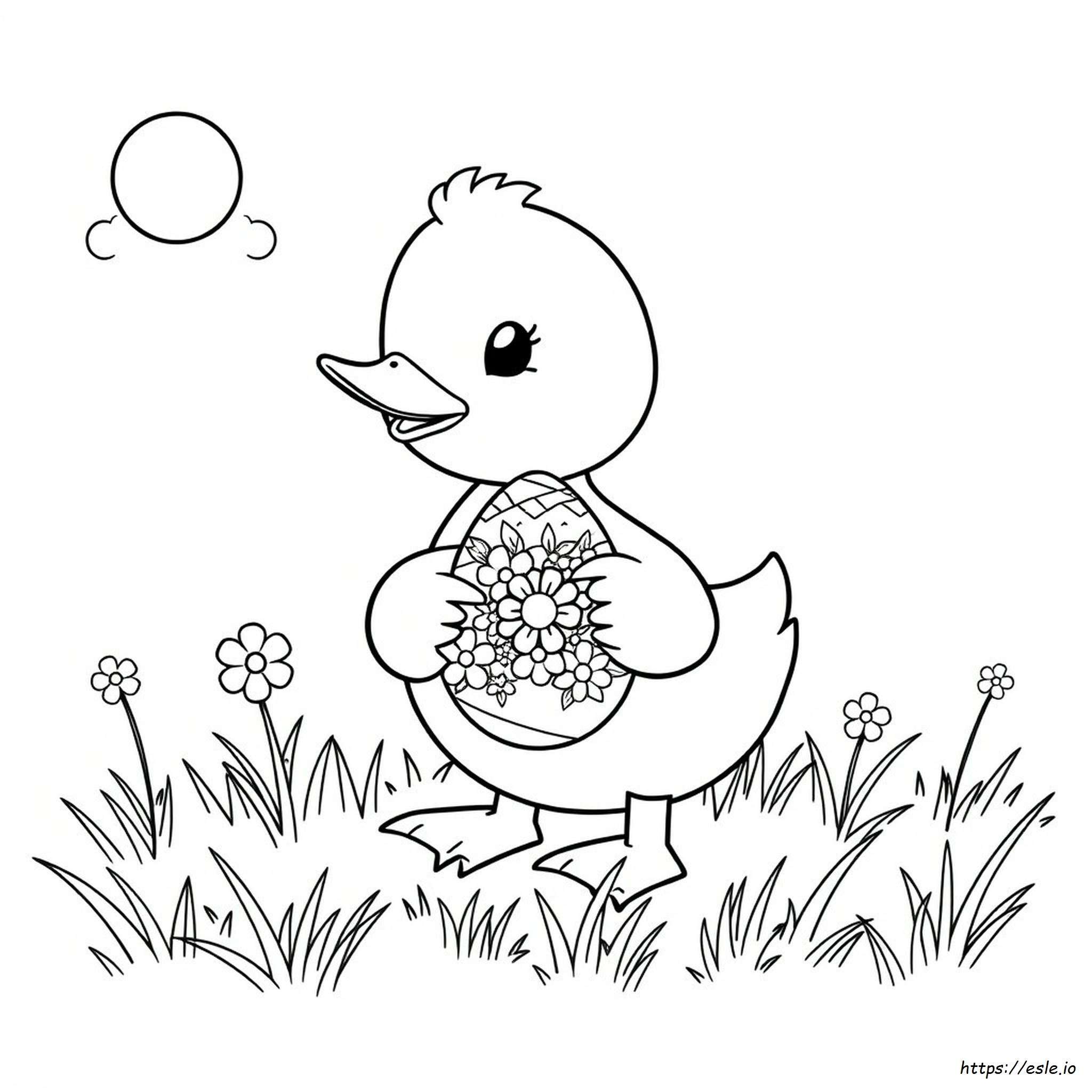 かわいいイースターのあひる塗り絵