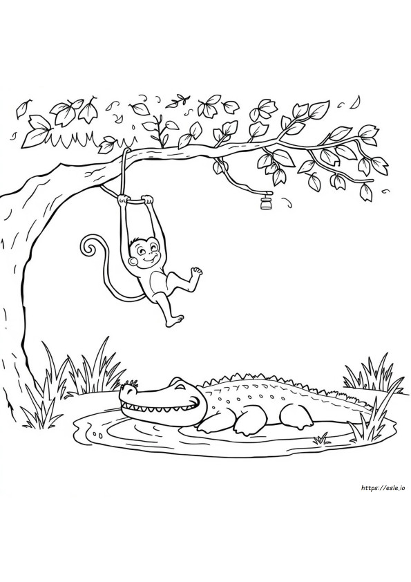 Mewarnai Gambar Mudah Monyet Dan Buaya