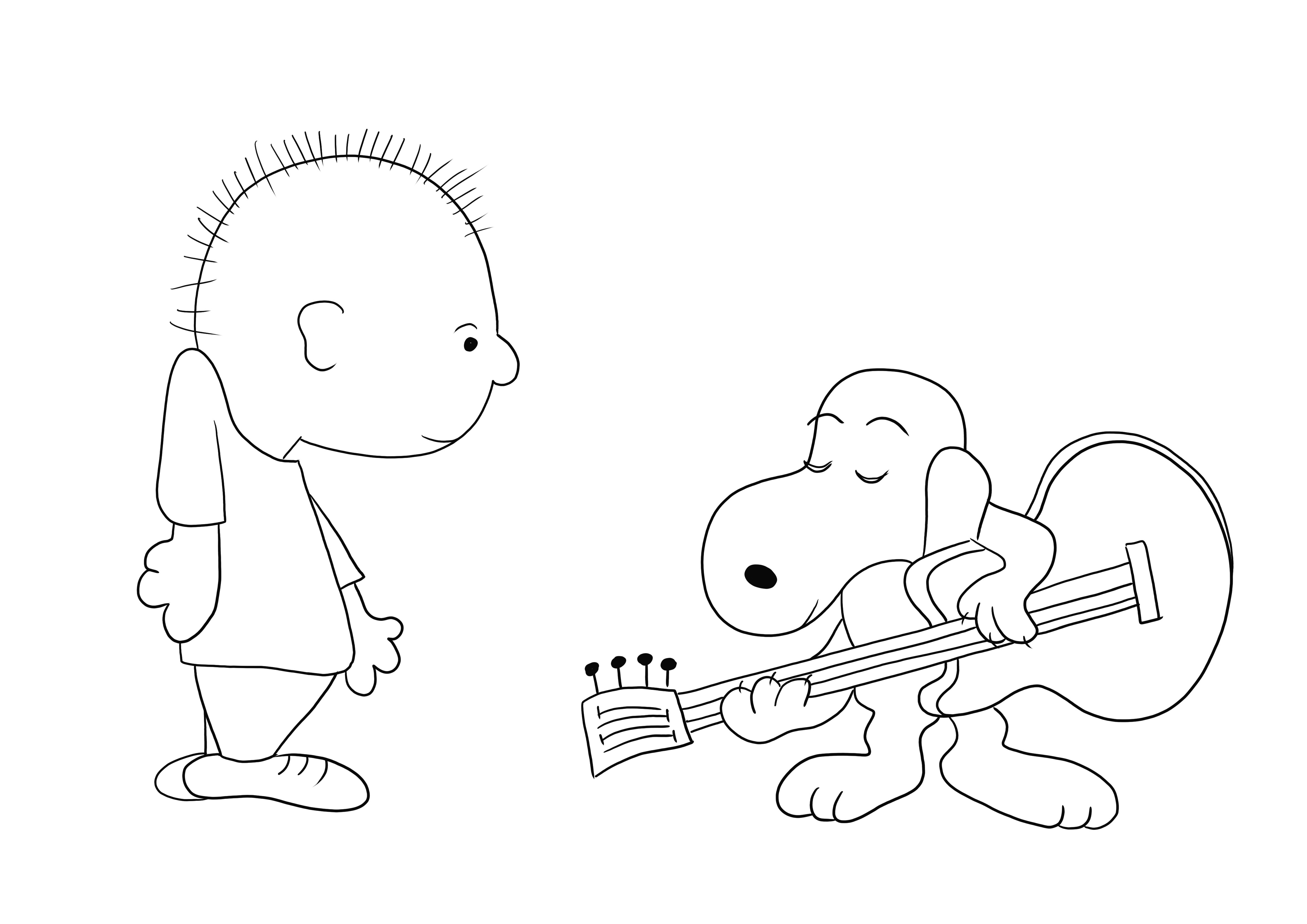 Snoopy śpiewa świąteczną piosenkę Charliemu Brownowi do wydrukowania i kolorowania za darmo