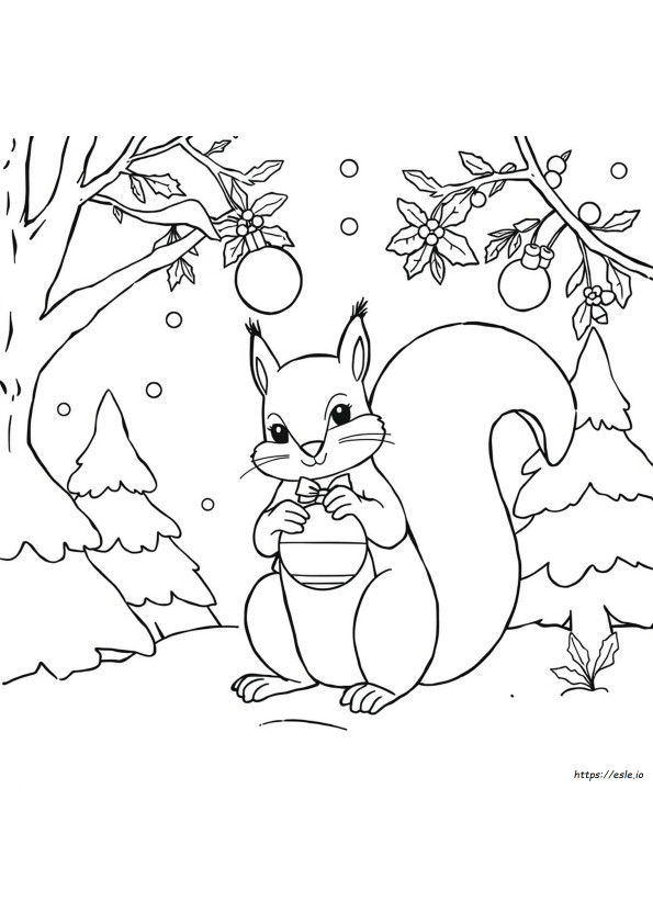 Christmas Squirrel Coloring Pages