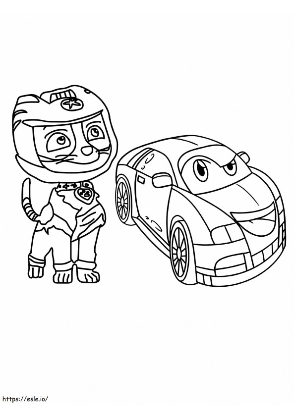 Cute Moto Car With Wild Cat coloring page