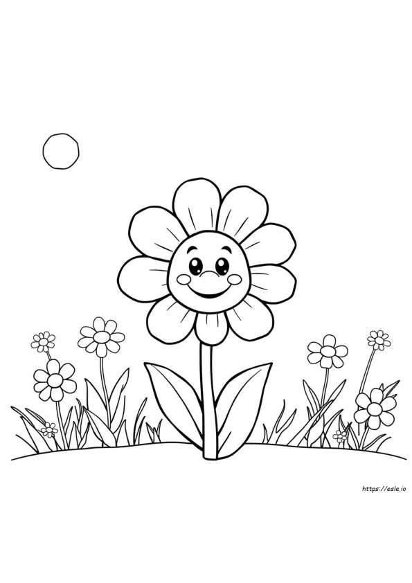 かわいい笑顔のお花ぬりえ