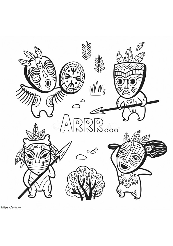 Set Of Stone Age Tribe People In Masks coloring page