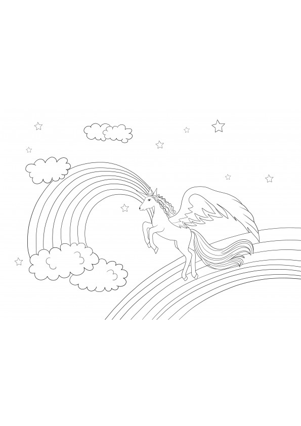 Winged Unicorn and Rainbow coloring sheet and free to download