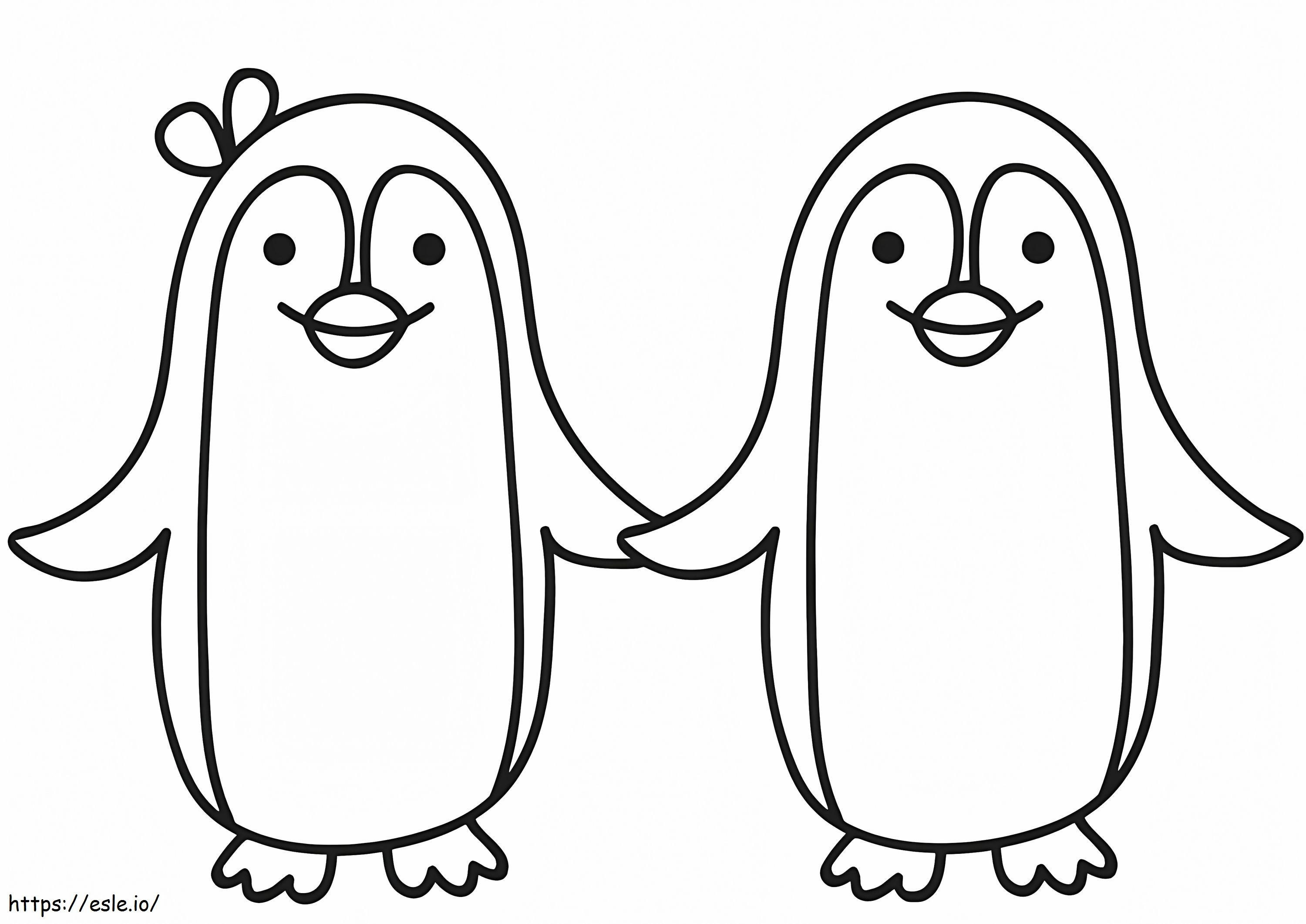 ペンギンのカップル ぬりえ - 塗り絵