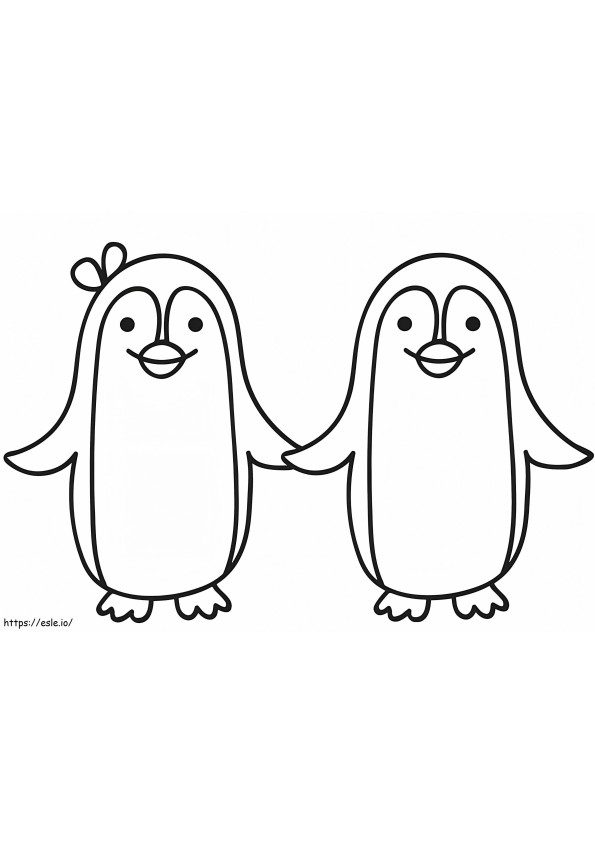ペンギンのカップル ぬりえ - 塗り絵