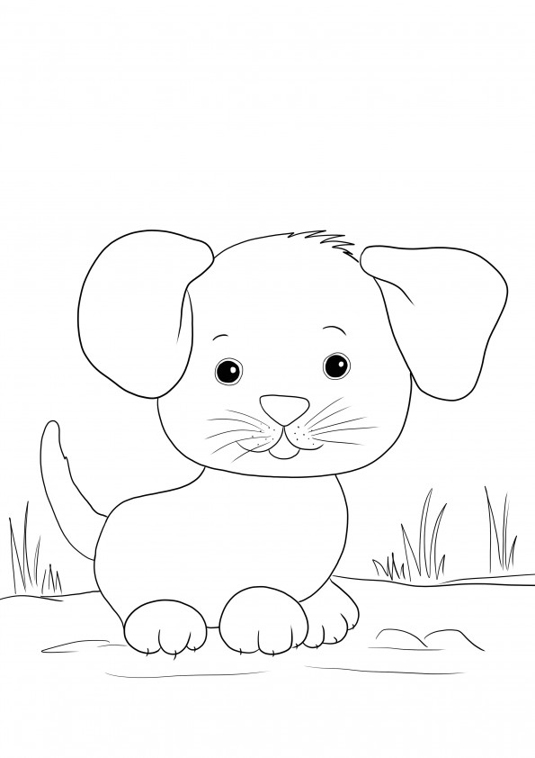 Schattige puppy op zoek naar zijn mama gratis printbaar om in te kleuren voor kinderen