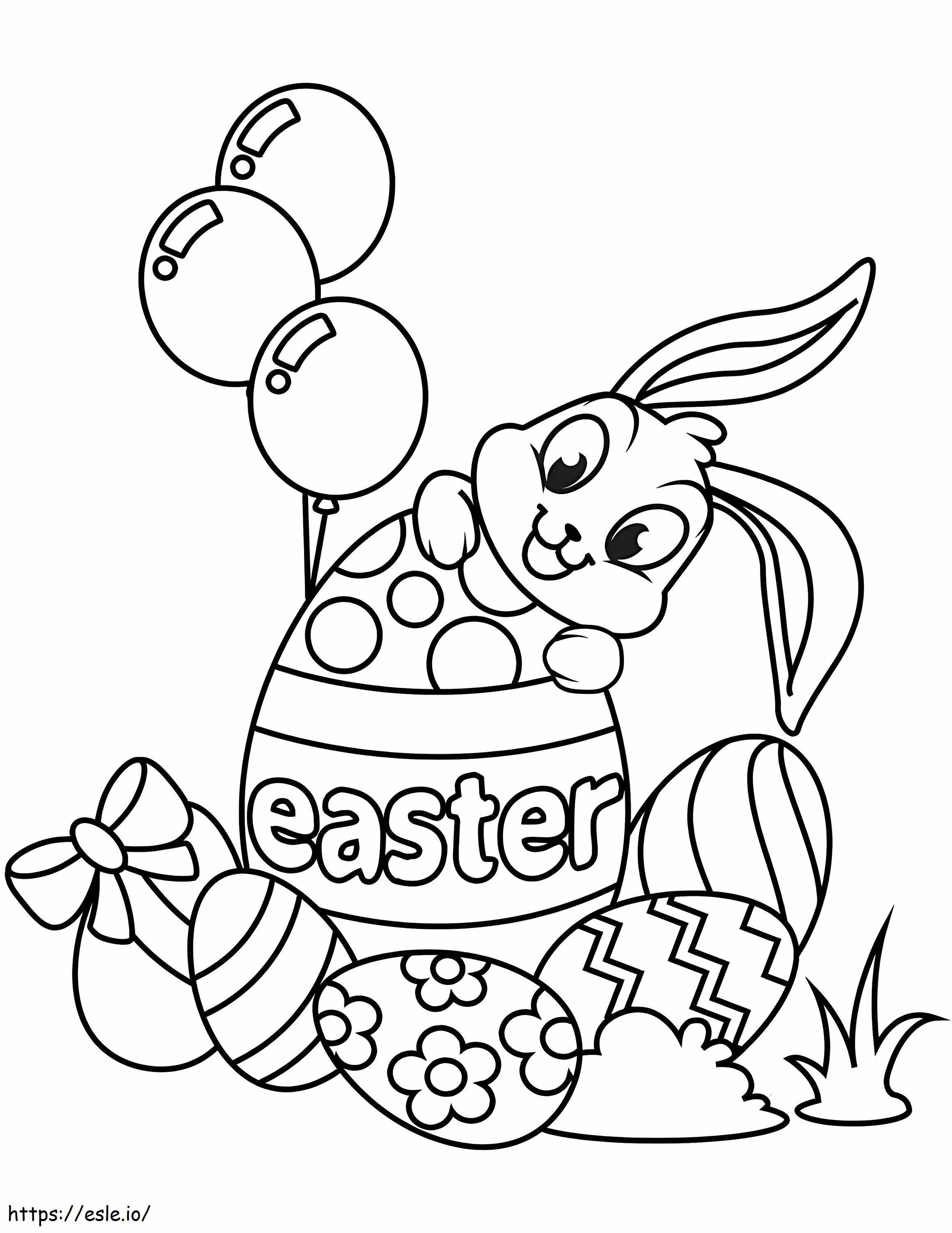Coloriage Lapin de Pâques avec des ballons à imprimer dessin