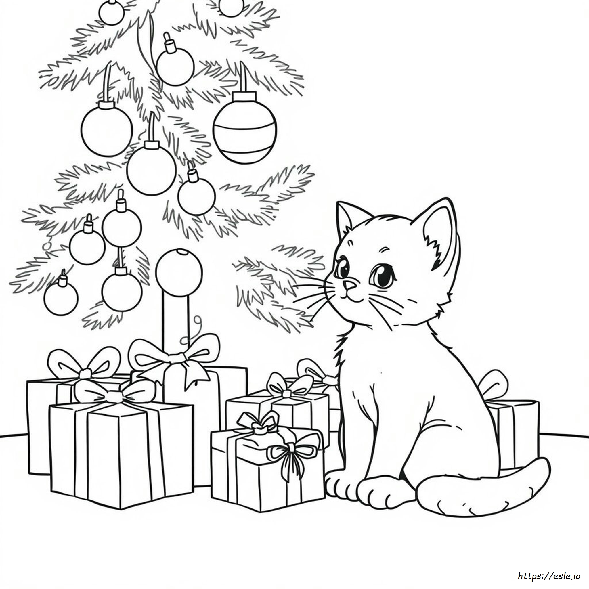 Christmas Kitten Coloring Sheet