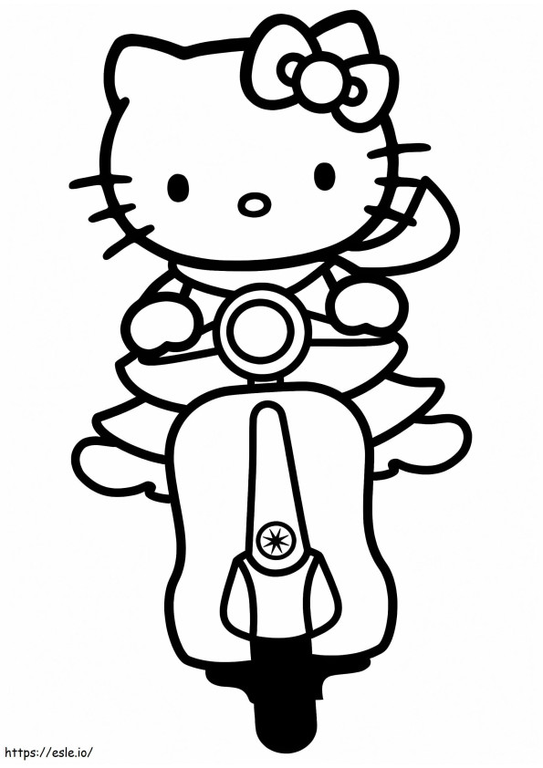 Coloriage Bonjour Kitty sur Vespa à imprimer dessin