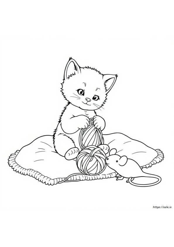 Kitten Playing With Yarn Coloring Page
