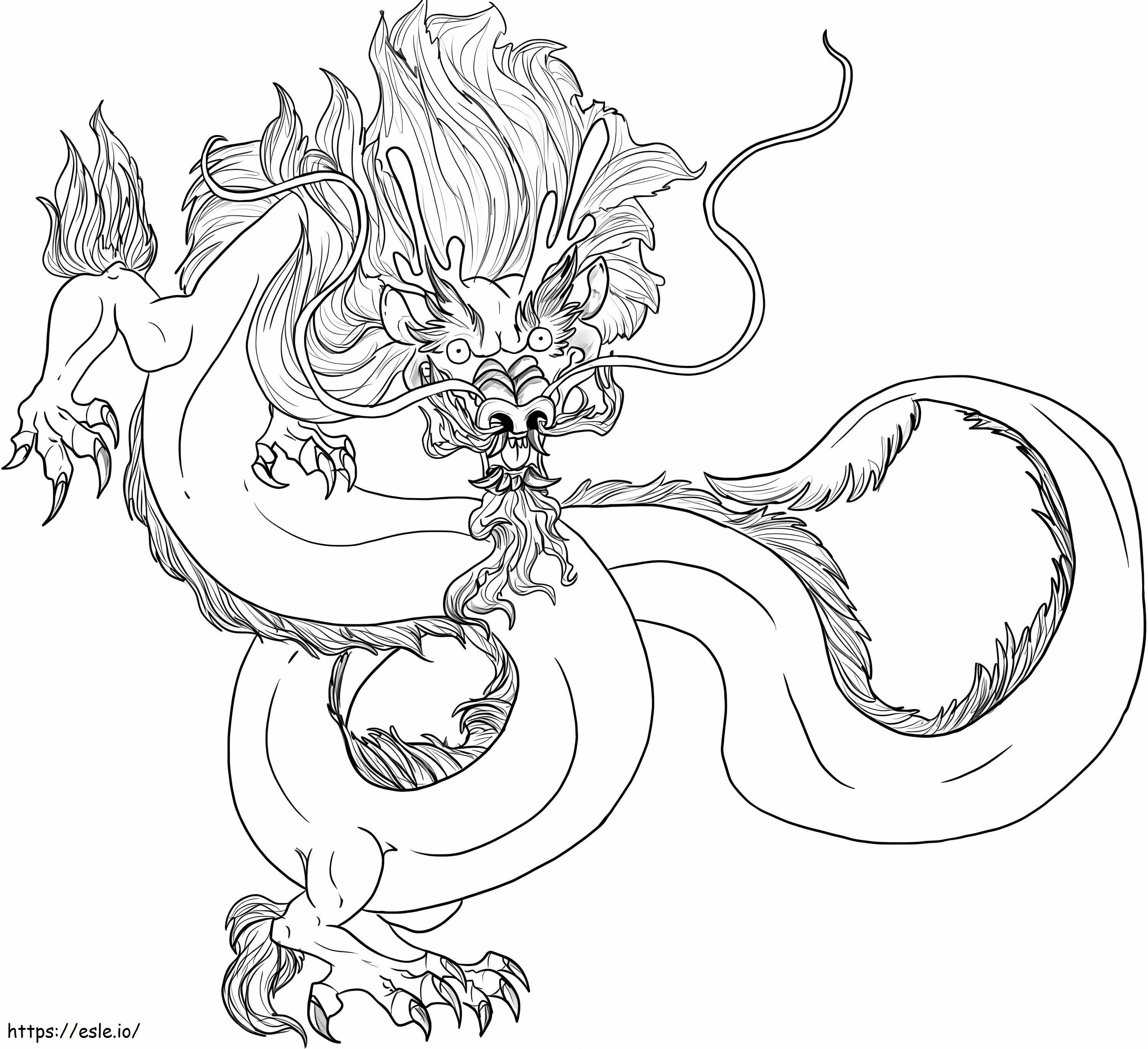 Dragón chino aterrador para colorear