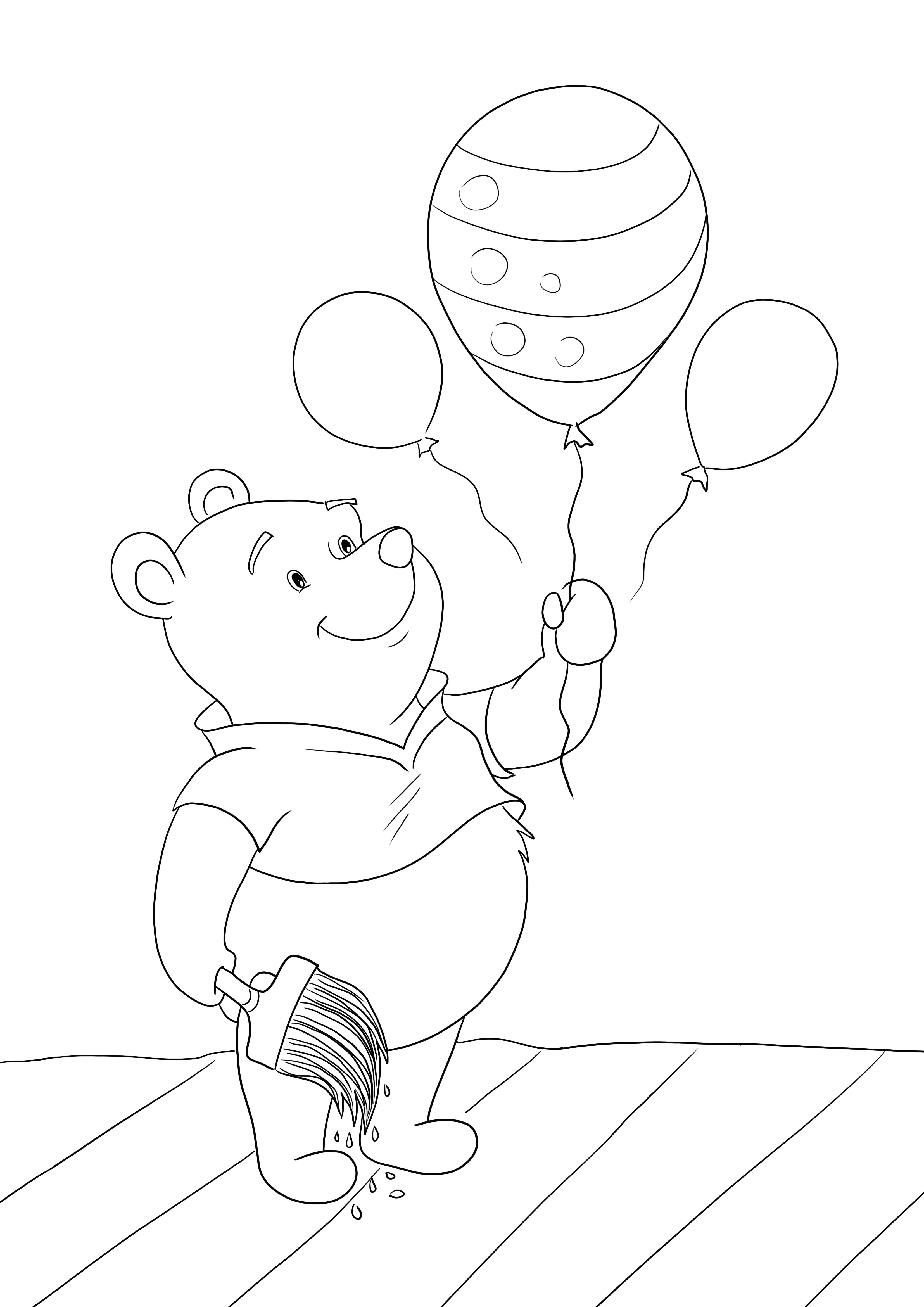 Winnie the Pooh with Easter Balloon impressão e download gratuito e colorido