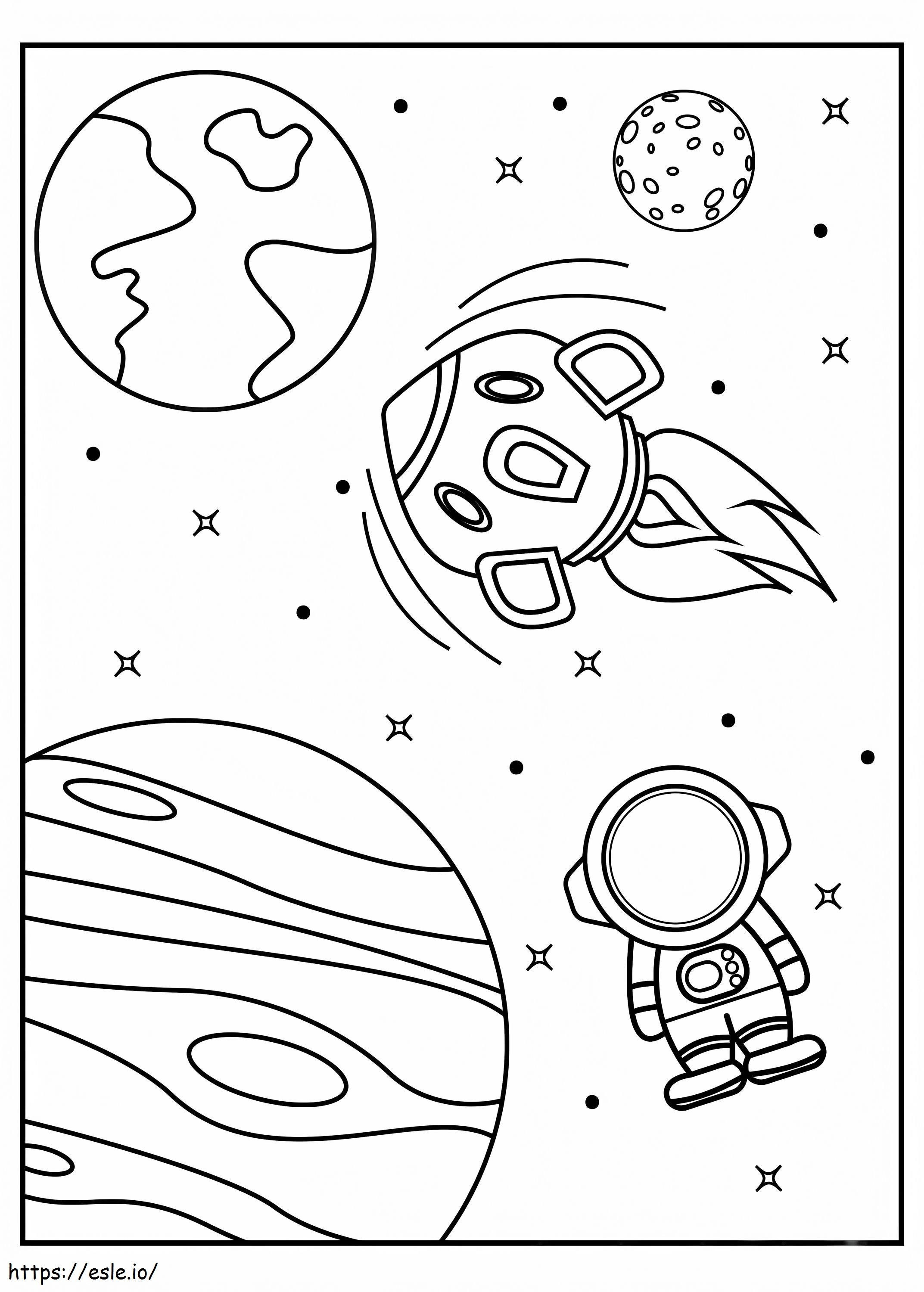 Foguete e astronauta do espaço sideral para colorir