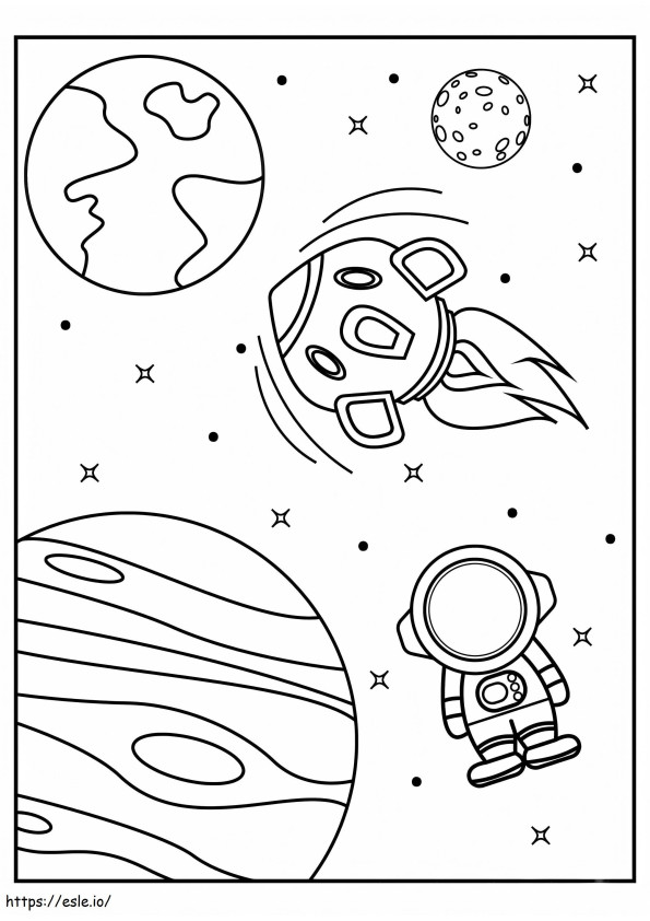 Coloriage Fusée et astronaute de l'espace extra-atmosphérique à imprimer dessin