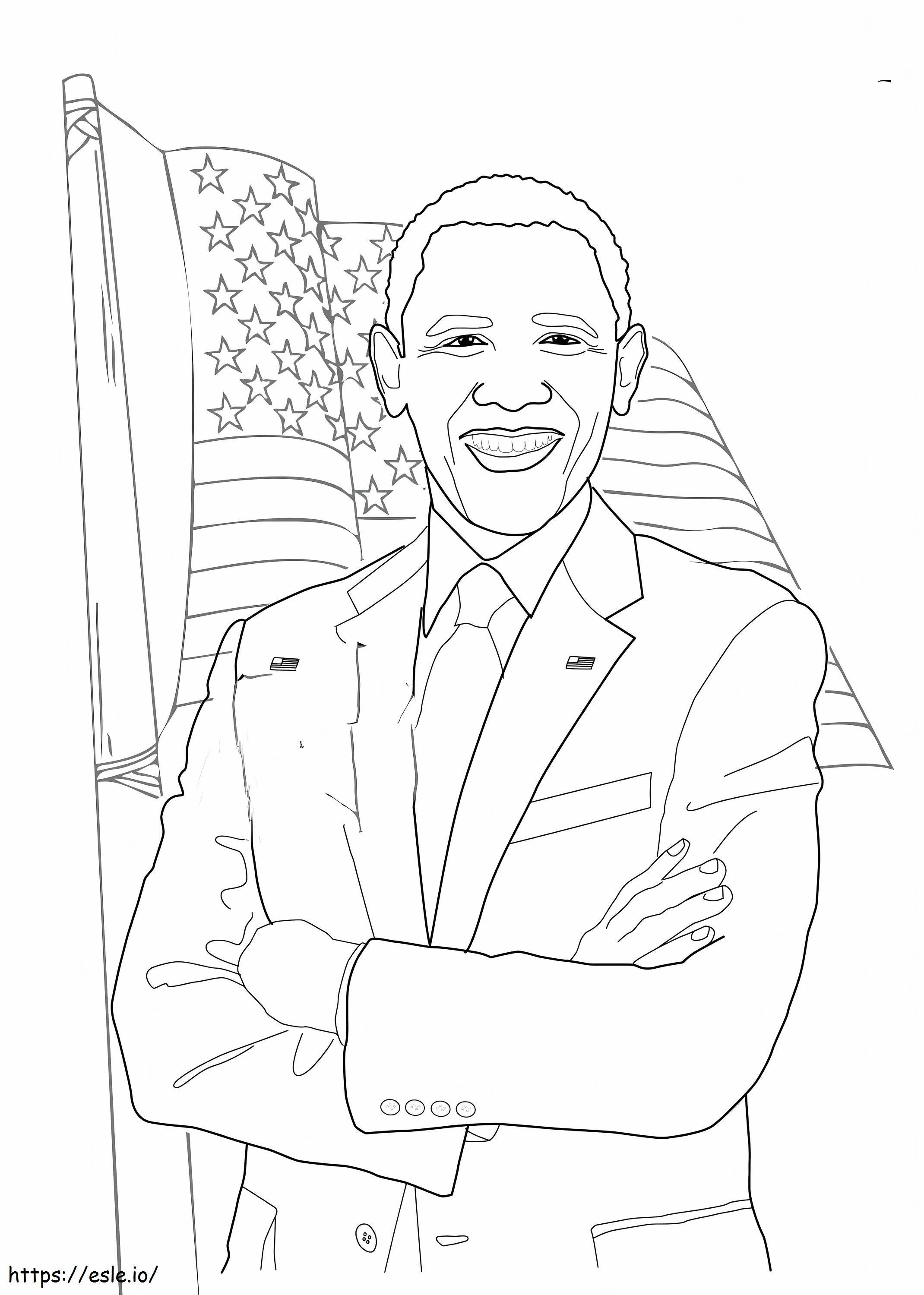 米国国旗を持つオバマ大統領 ぬりえ - 塗り絵