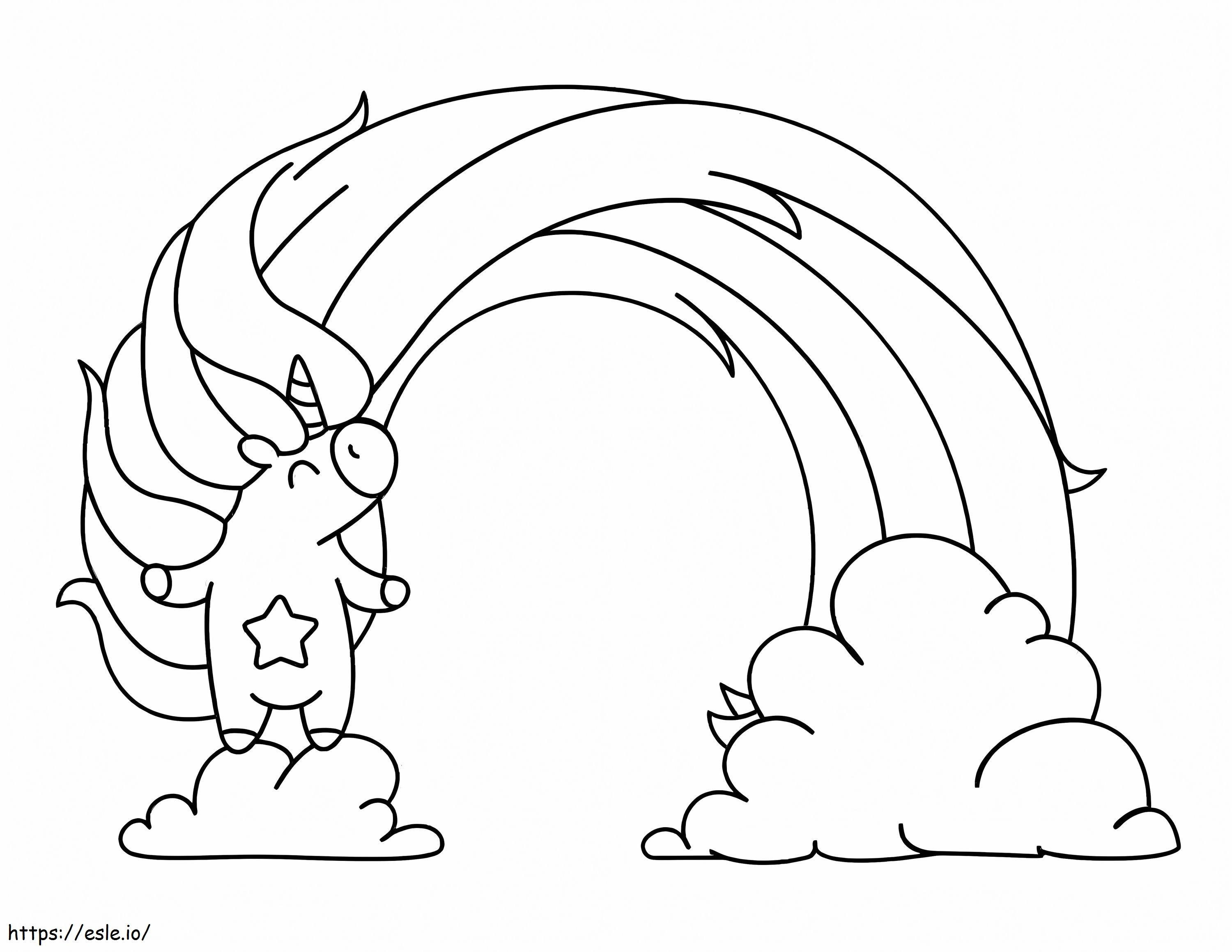 Unicorn din desene animate cu curcubeu de colorat