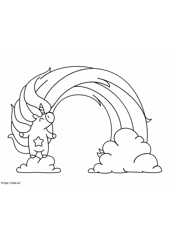 Unicorn din desene animate cu curcubeu de colorat
