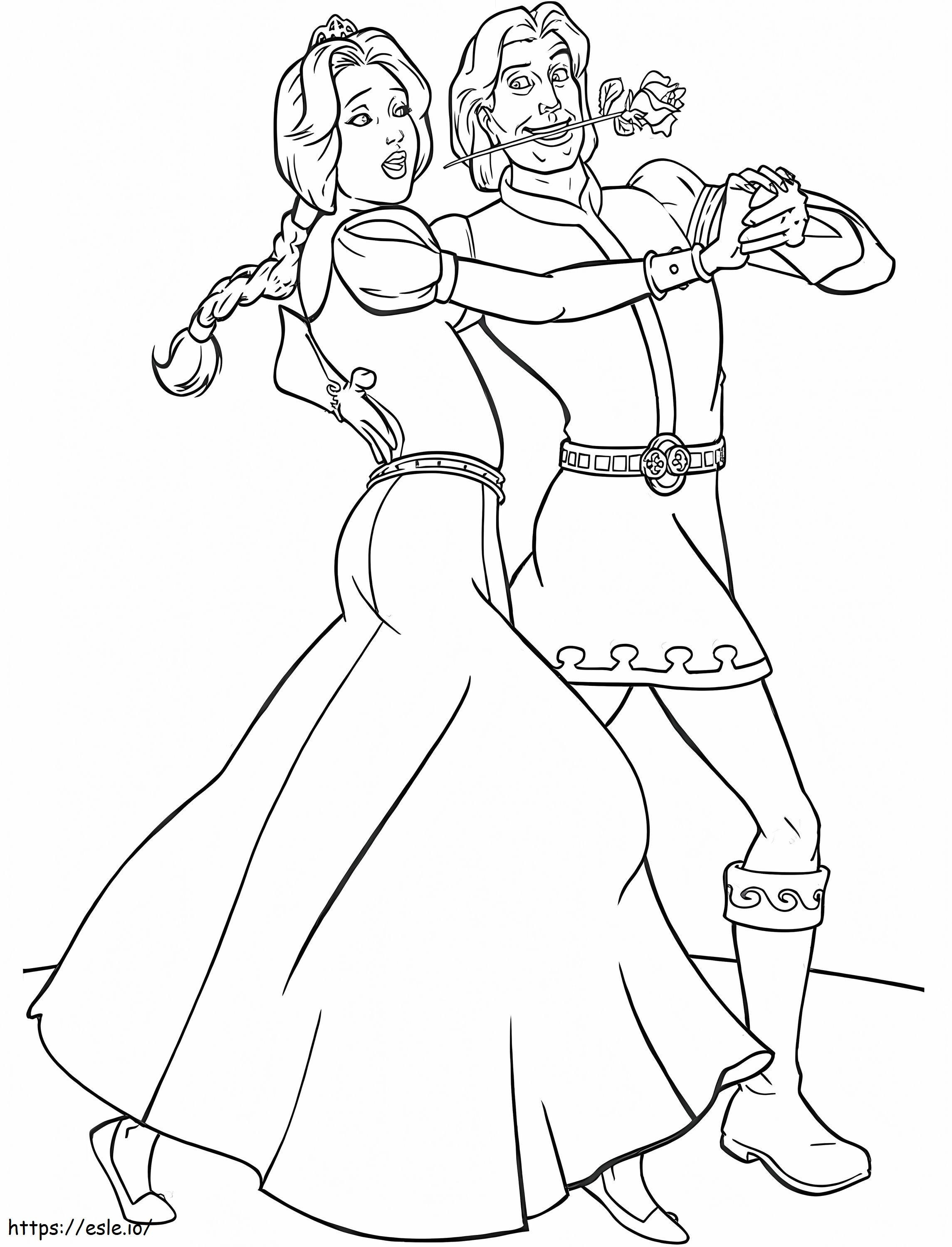  Fiona și prințul fermecător dansând A4 de colorat