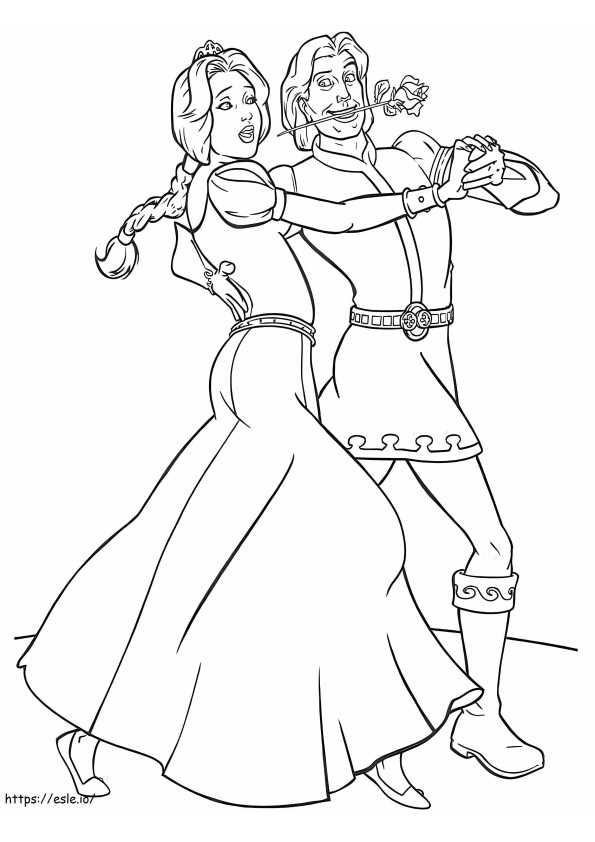 Coloriage  Fiona et le prince charmant dansant A4 à imprimer dessin