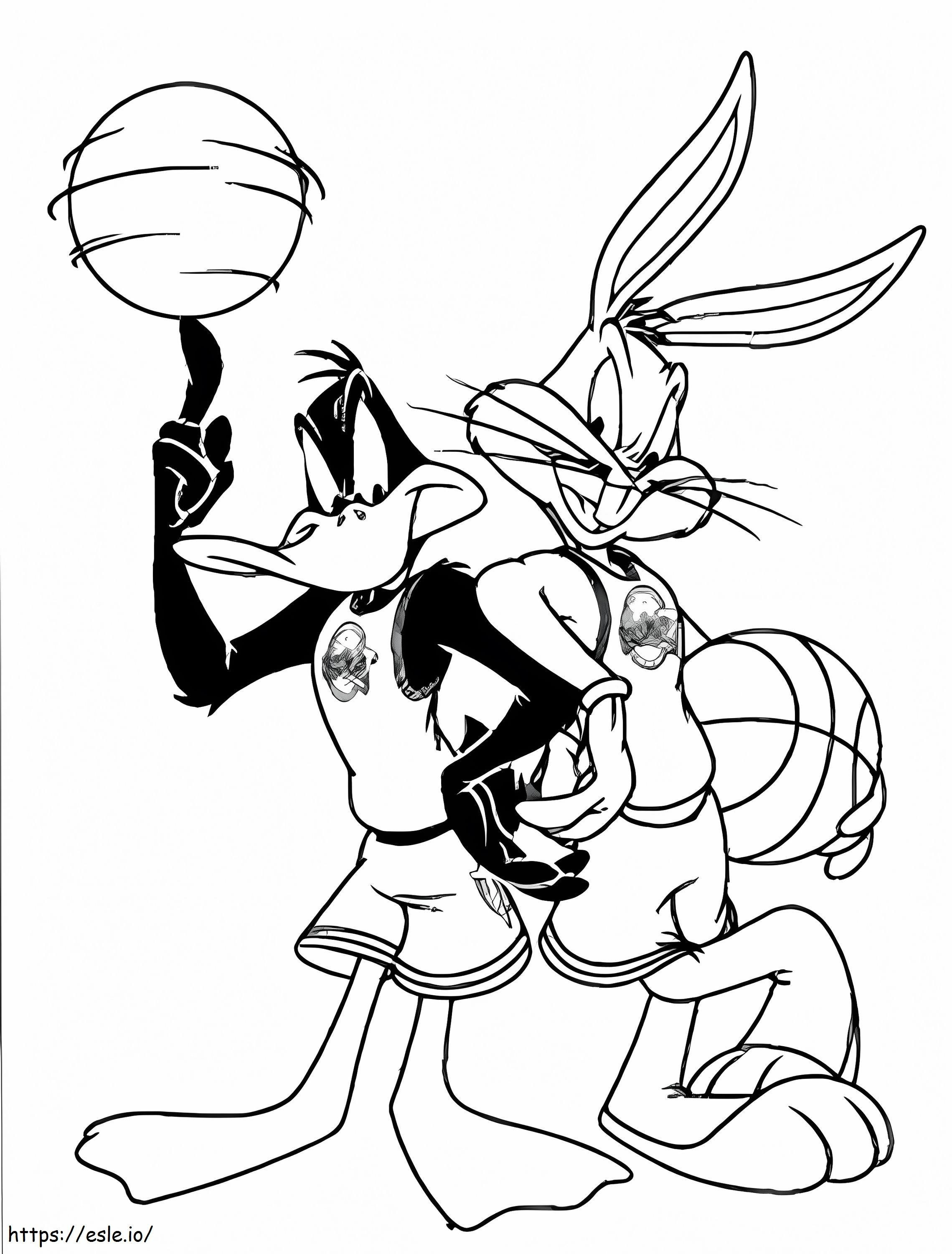 Bugs Bunny en Daffy Duck houden ballen vast kleurplaat kleurplaat