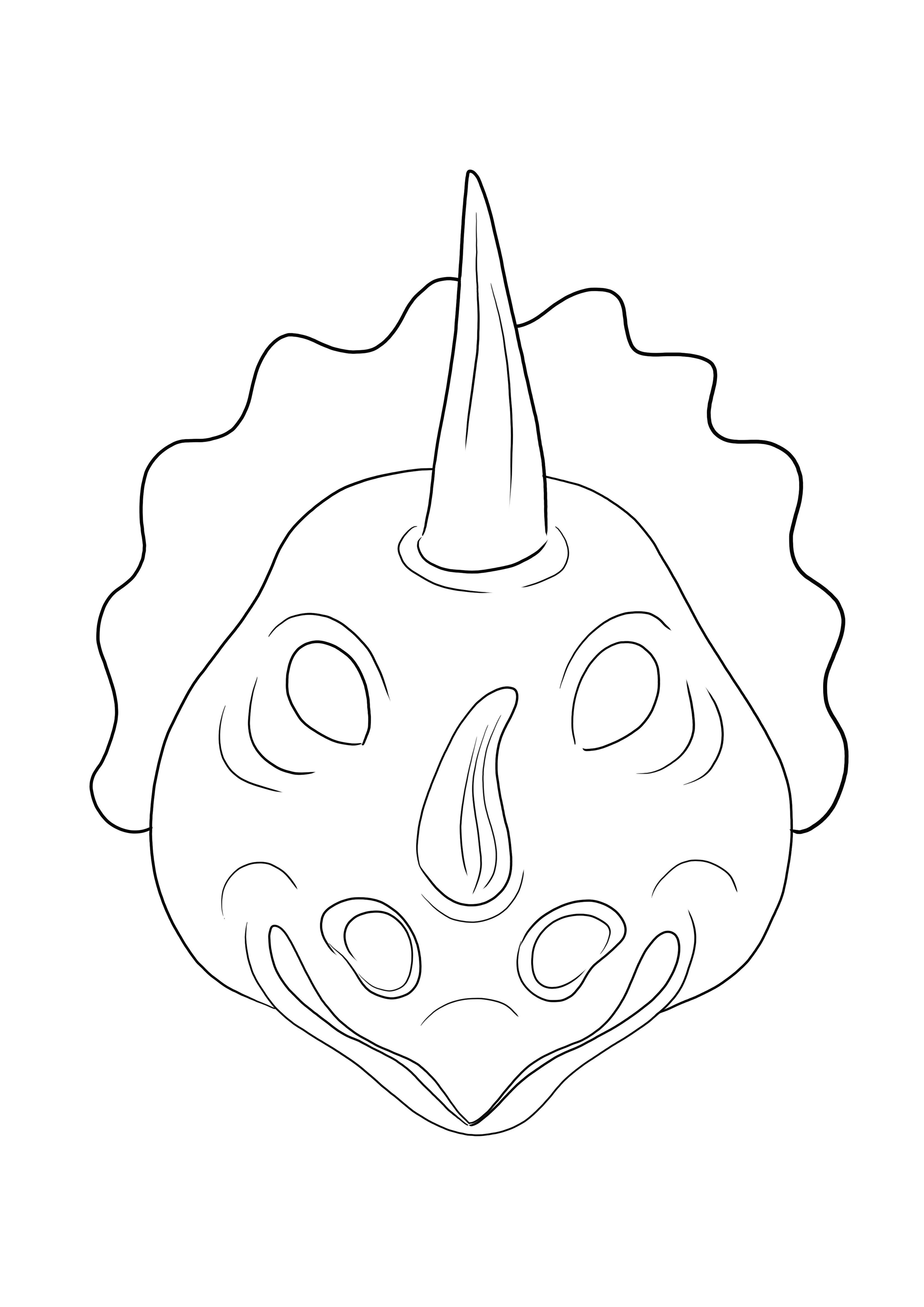 Einfaches Ausmalen der Triceratops Maske gratis zum Download oder Ausdrucken