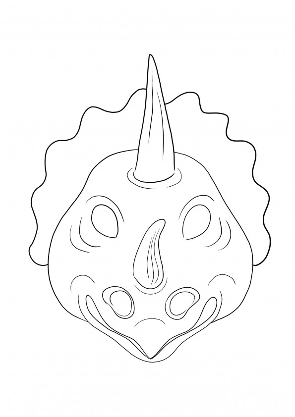 İndirmek veya yazdırmak için ücretsiz Triceratops Maskesinin basit renklendirmesi