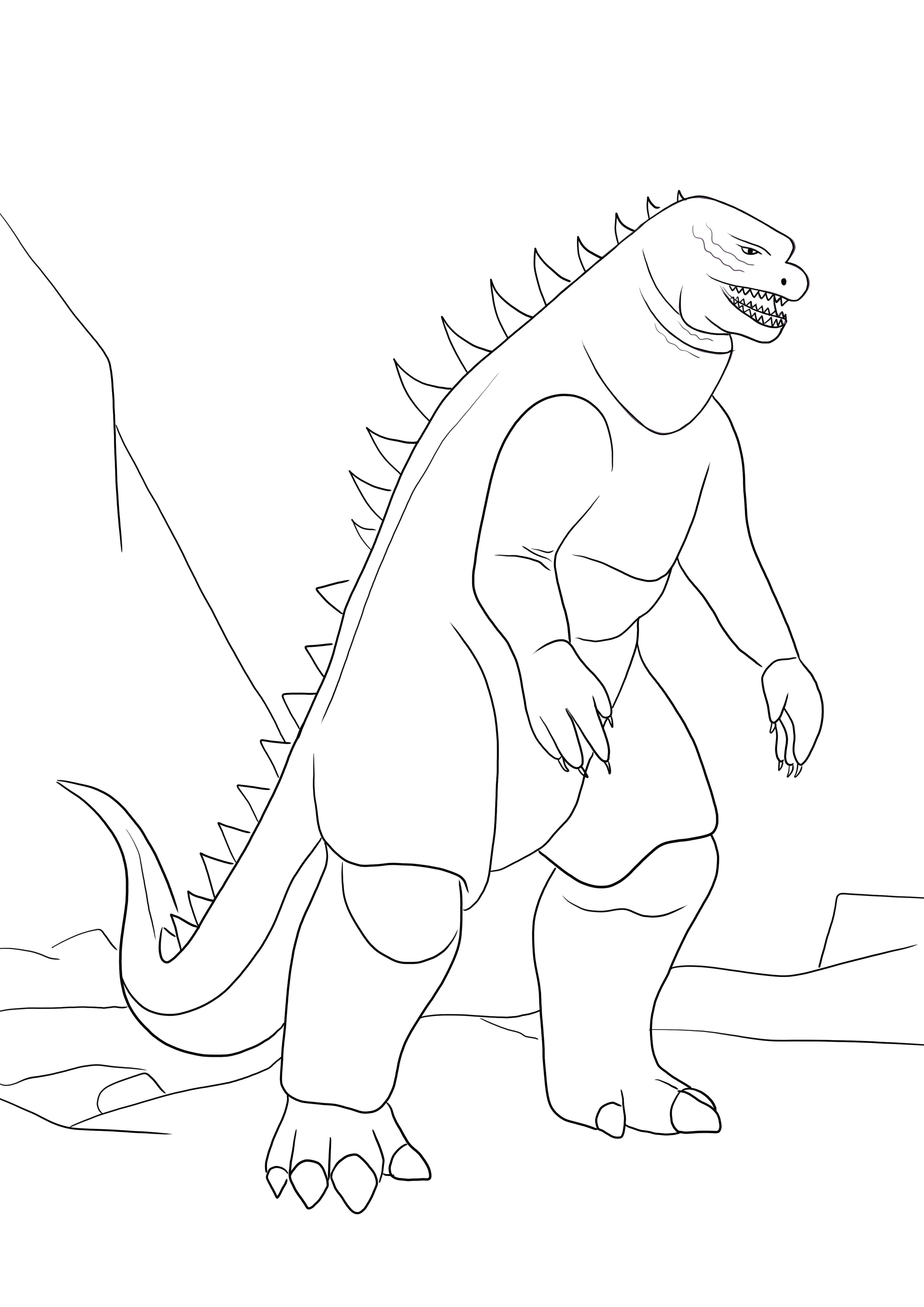 Desenho de monstro feroz Godzilla para colorir grátis para baixar ou fácil de imprimir
