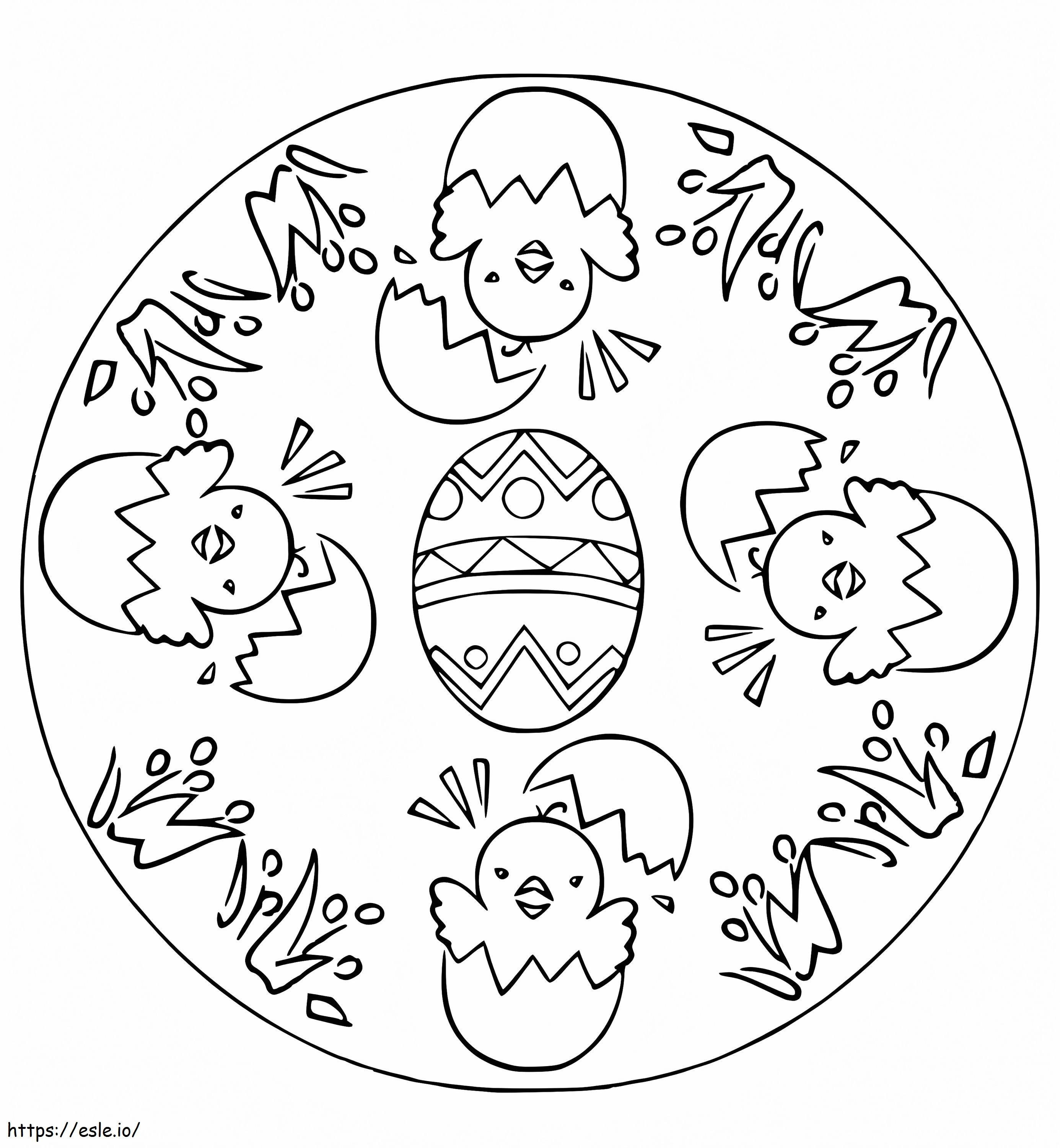 Mandala de Paște cu pui 1 de colorat