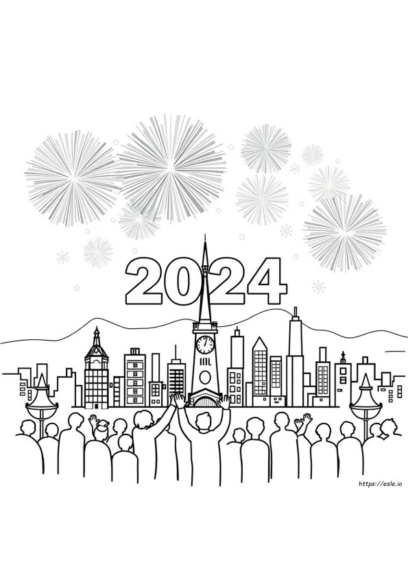Happy New Year 2024 Coloring Page Printable