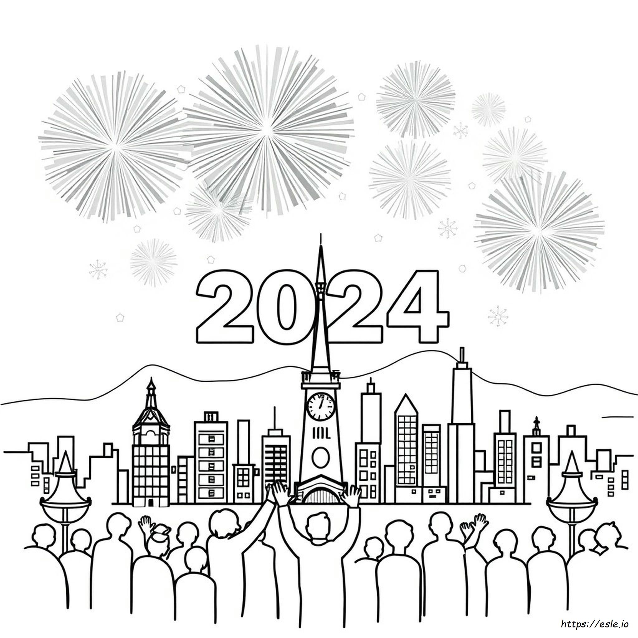 Szczęśliwego Nowego Roku 2024 Kolorowanka Do Druku
