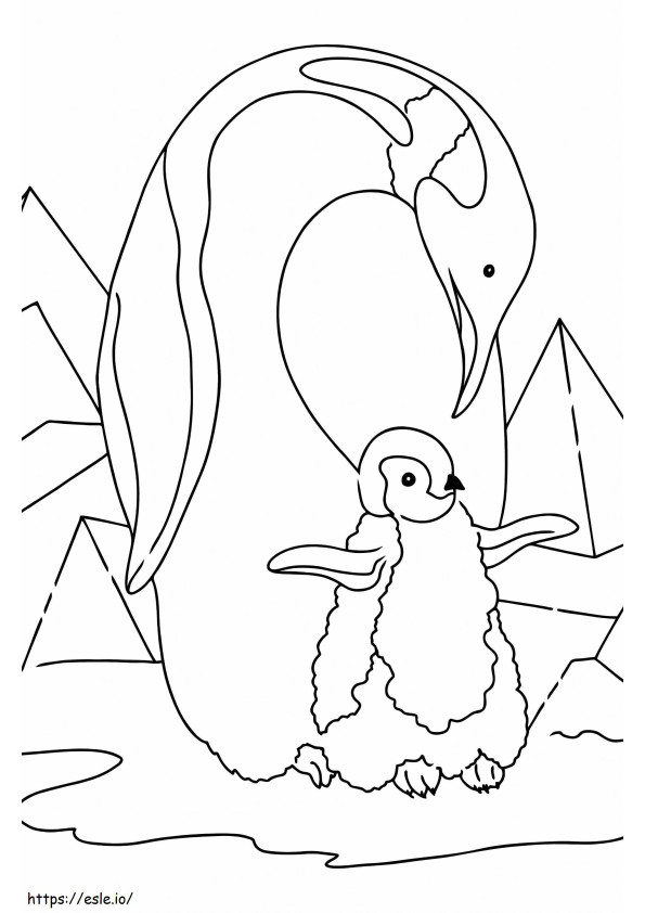 お母さんペンギンと赤ちゃんペンギン ぬりえ - 塗り絵