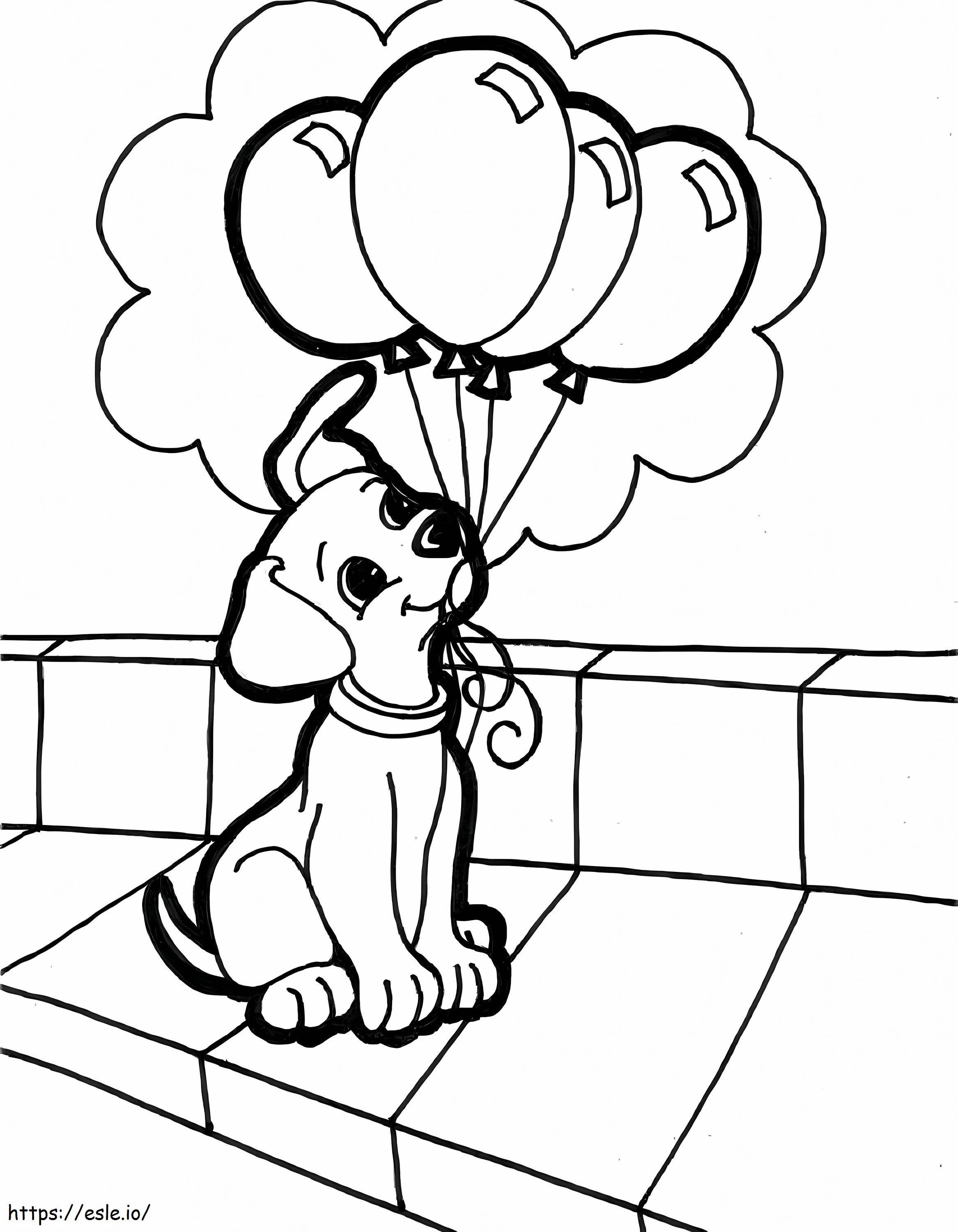 Koiran pitelevät ilmapallot värityskuva