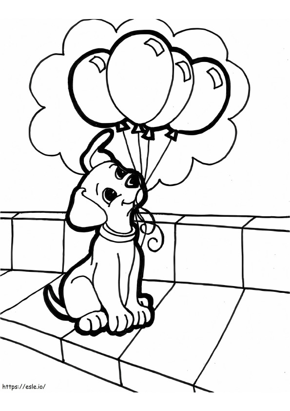 Cachorro segurando balões para colorir