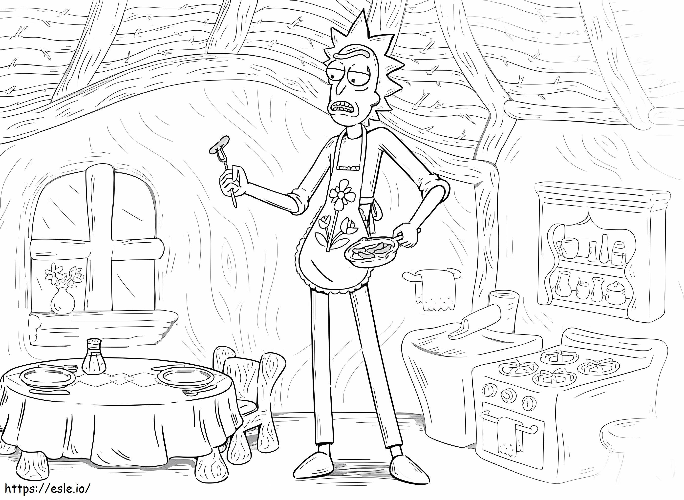 Rick na cozinha para colorir