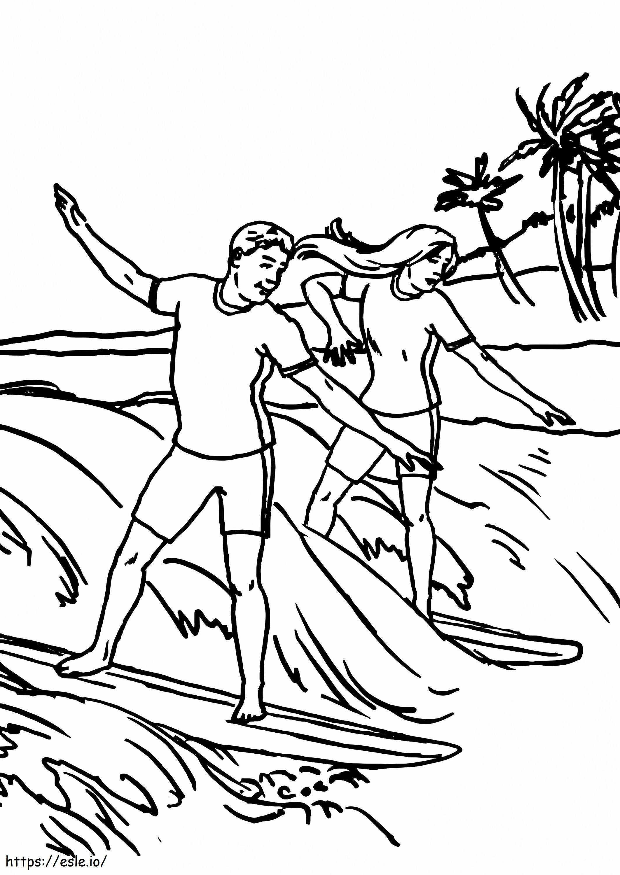 Couple Surfing coloring page