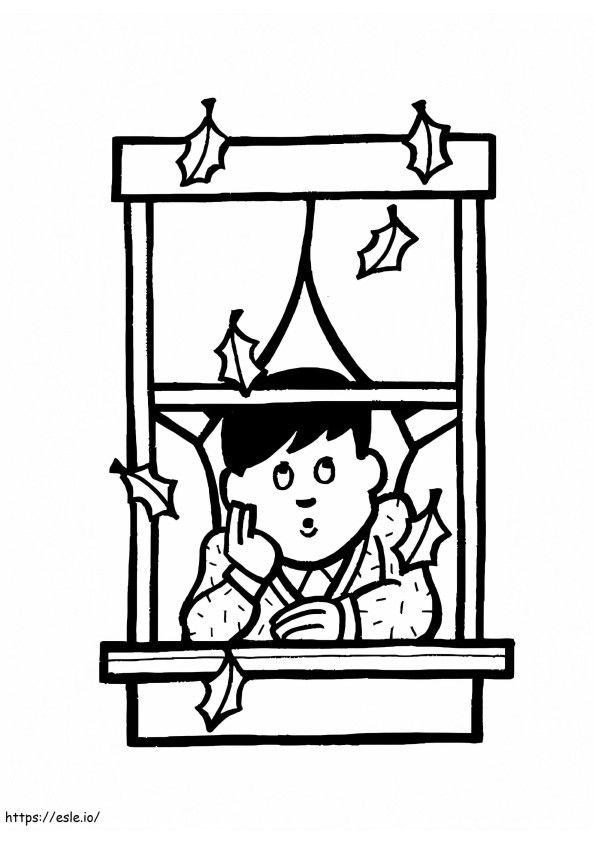 Boy Looking Out Window coloring page