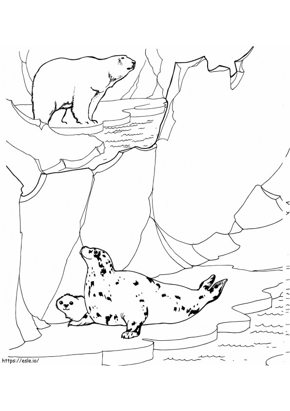 Jääkarhu ja hylkeet värityskuva