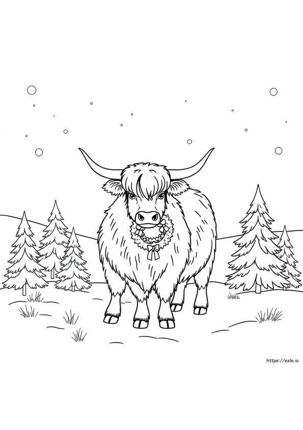 クリスマス ハイランド牛 塗り絵