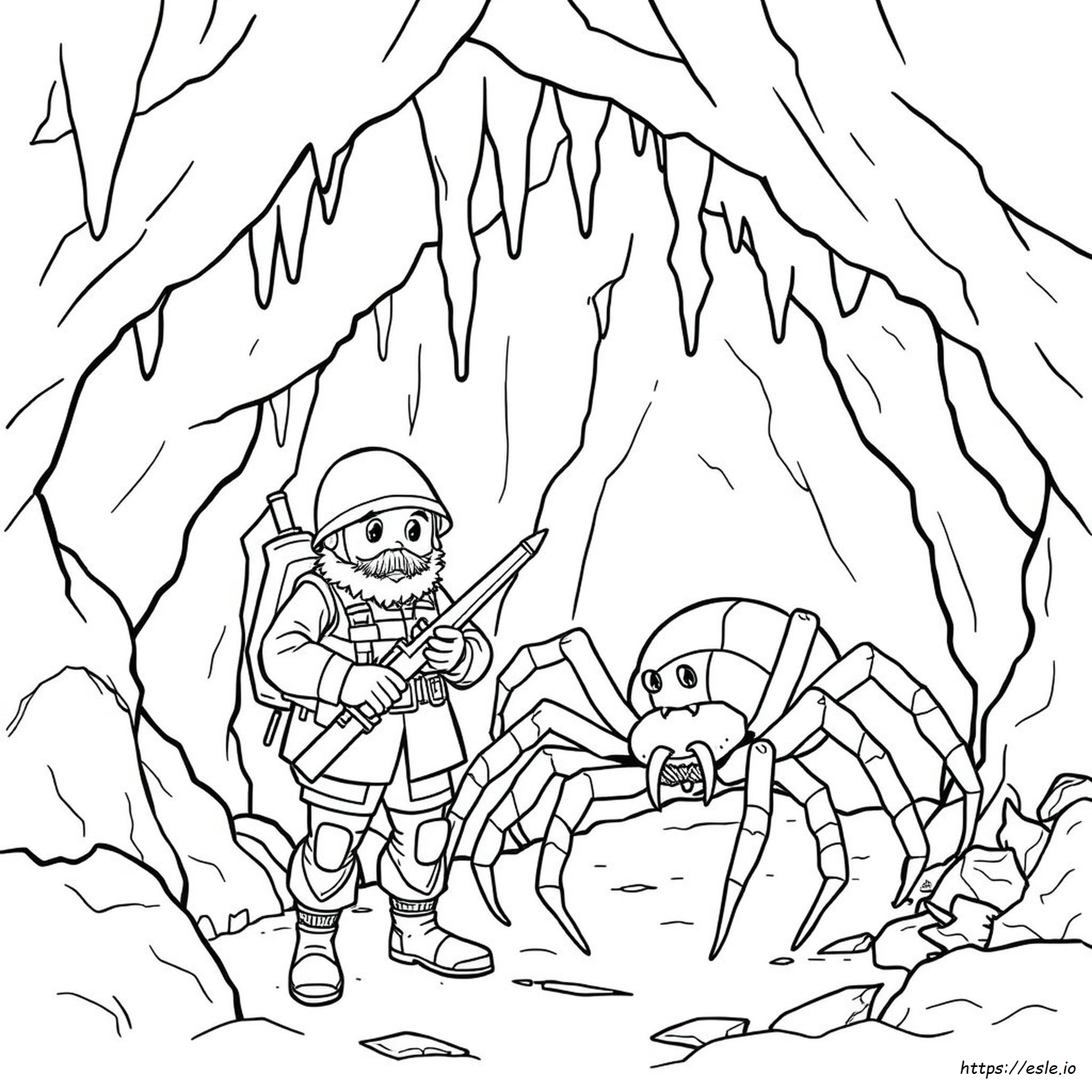 Color Page For Soldier And Spider In Cave Printable Free