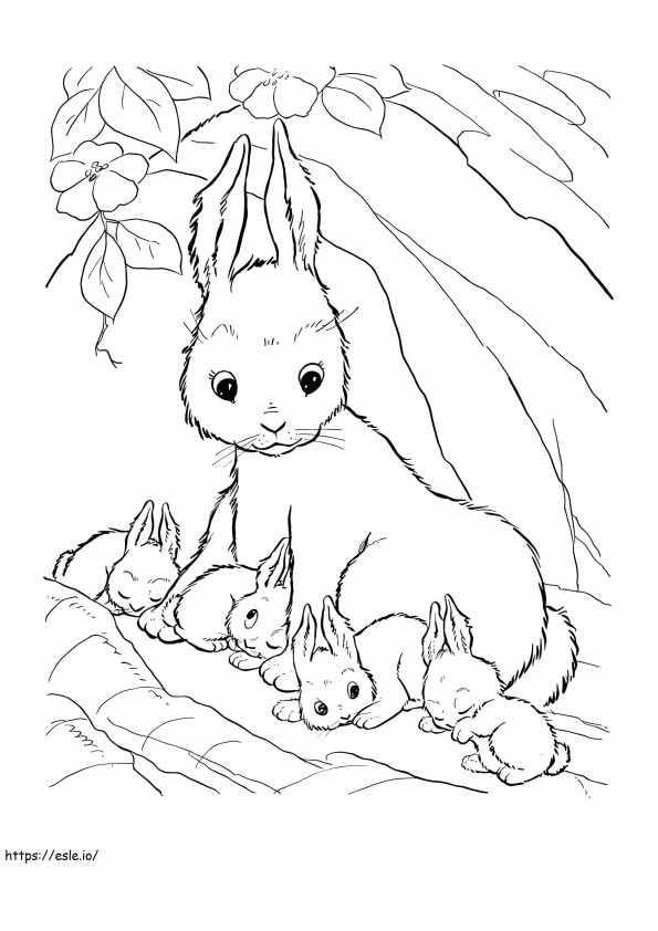 Famiglia di conigli dei cartoni animati da colorare