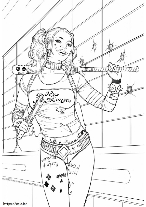 Cool Harley Quinn ținând în mână două arme de colorat