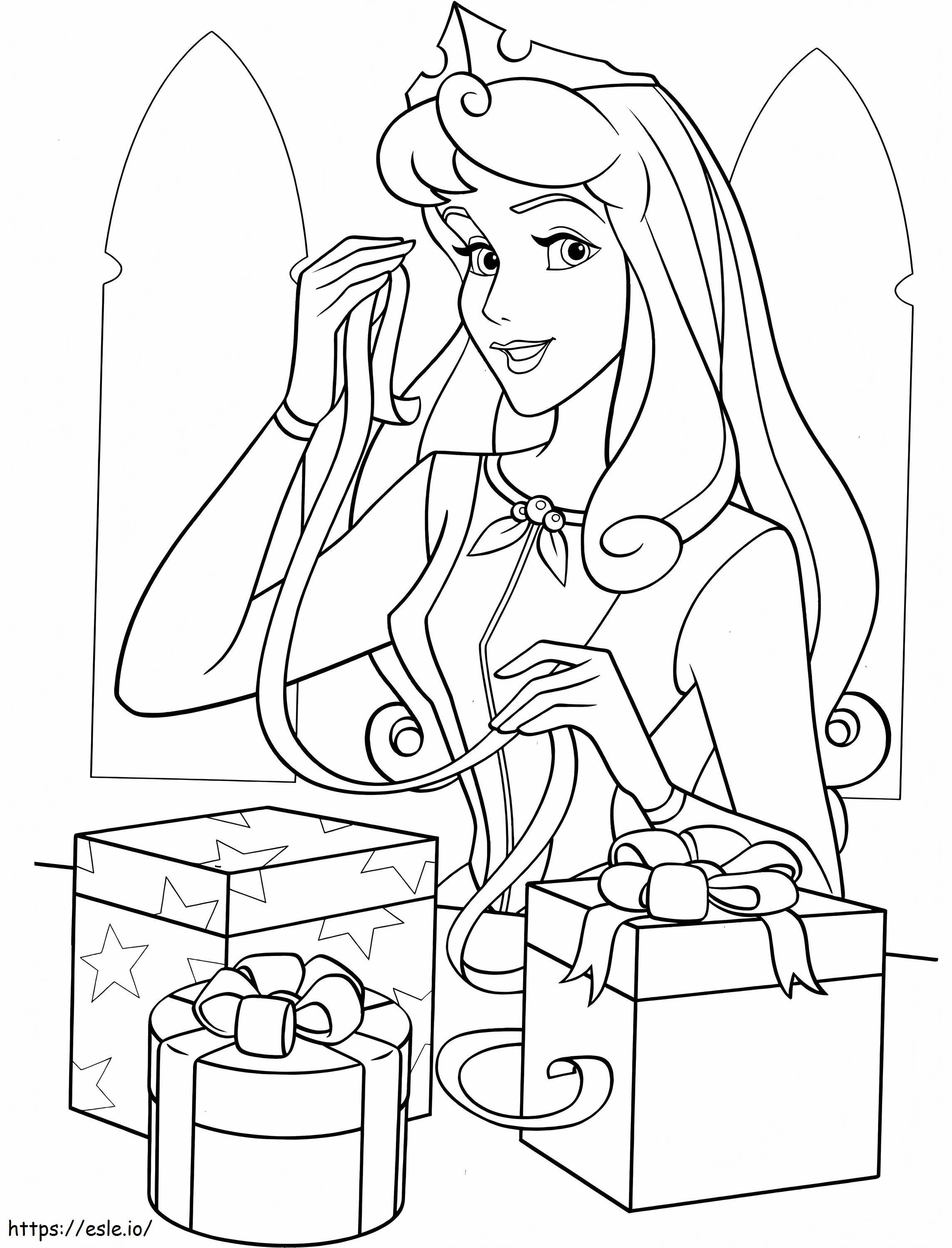 Aurora With Gift Box A4 coloring page
