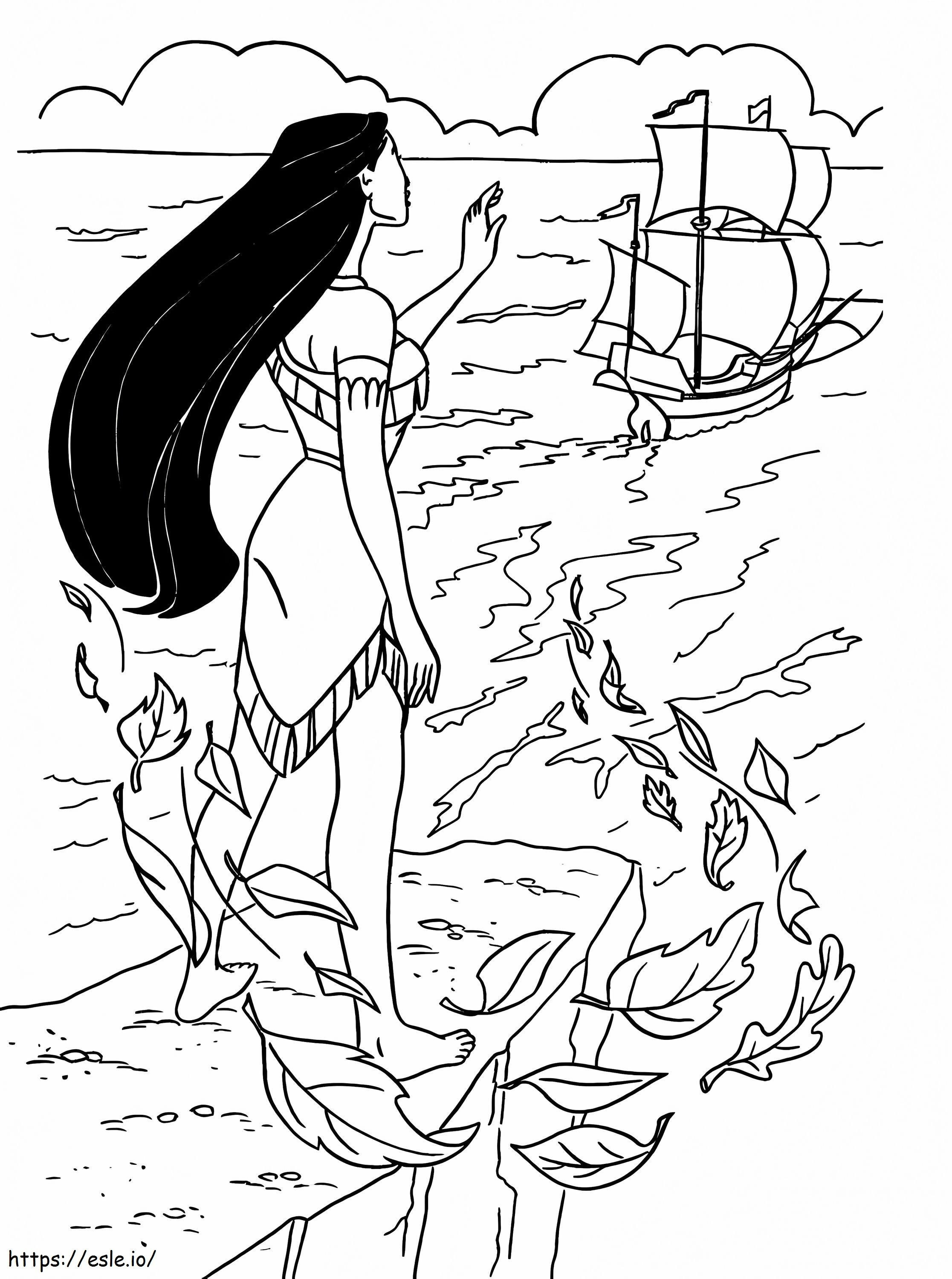 Pocahontas And Boat coloring page