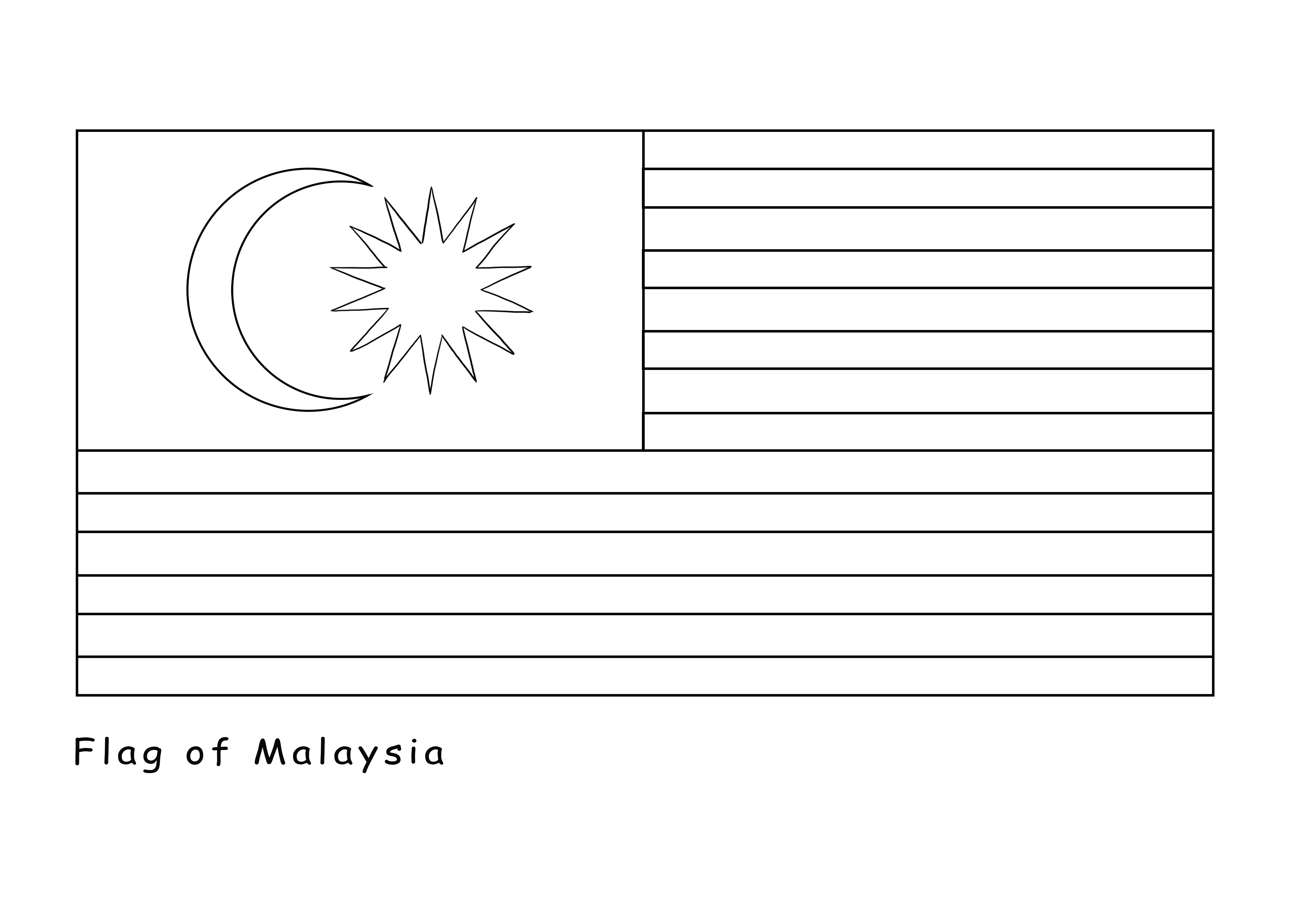 Impressão gratuita da Bandeira da Malásia é oferecida gratuitamente para ser colorida