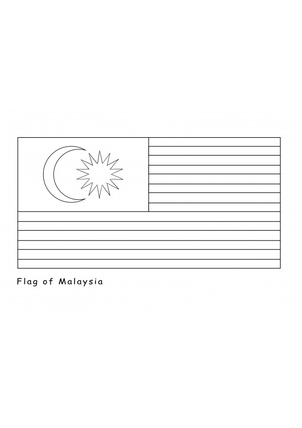 Der kostenlose Druck der Flagge von Malaysia wird kostenlos zum Ausmalen angeboten