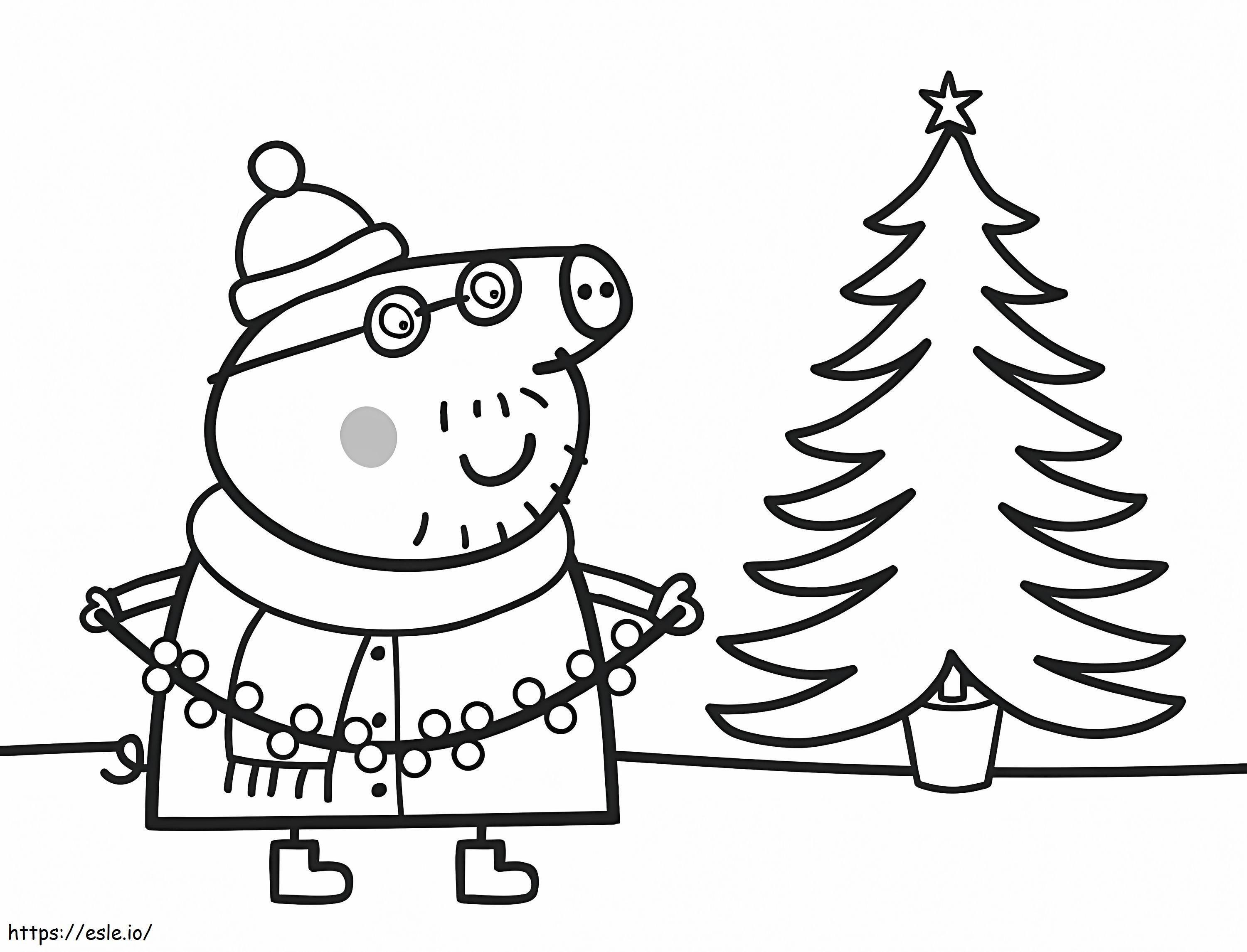 Coloriage Papa Cochon Avec Sapin De Noël à imprimer dessin