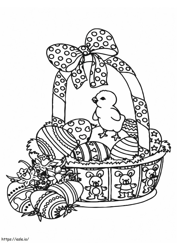 Easter Eggs And Basket With Chick coloring page